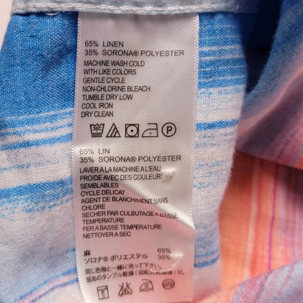 Tommy Bahama Blue & Orange Striped Linen Blend Button-Down Shirt XXL - Picture 5 of 7